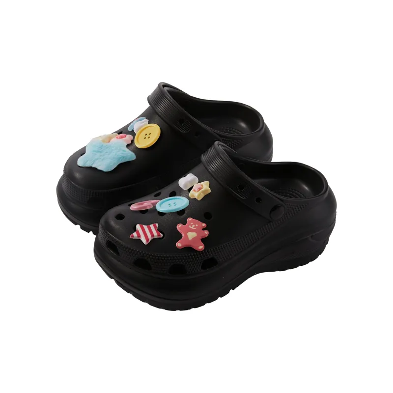 Warm Edge Fashion Closed Toe Slippers For Women's Summer Girlish Thick Sole Height Increasing Cartoon Cute Clogs Office-6