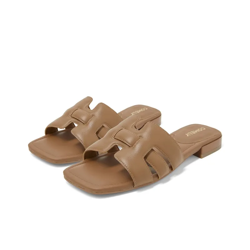 COMELY Slide Slippers Women's Mocha Mousse Brown, Elegant White-2