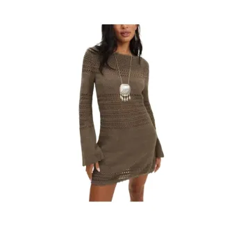 REFORMATION Inda Open Knit Mini Dress Long Sleeved Dress Women's