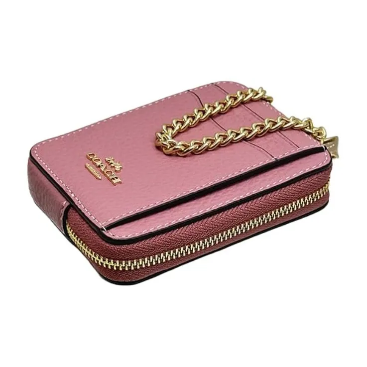 COACH Pebbled Leather Card Holder Women's Real Pink-2