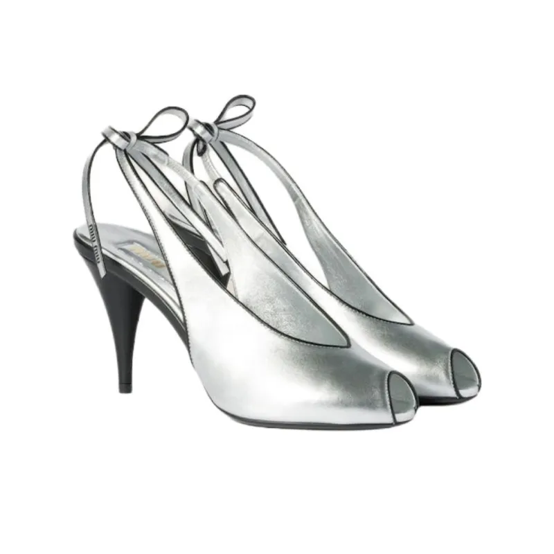 MIU MIU Mordore Cone Heel High Heels 8.5cm Women's Silver-1