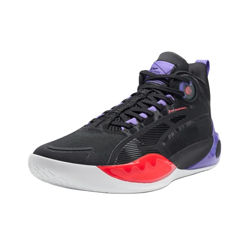 XTEP Abrasion Resistant Slip Resistant Low Top Basketball Shoes Men's Black Purple-1