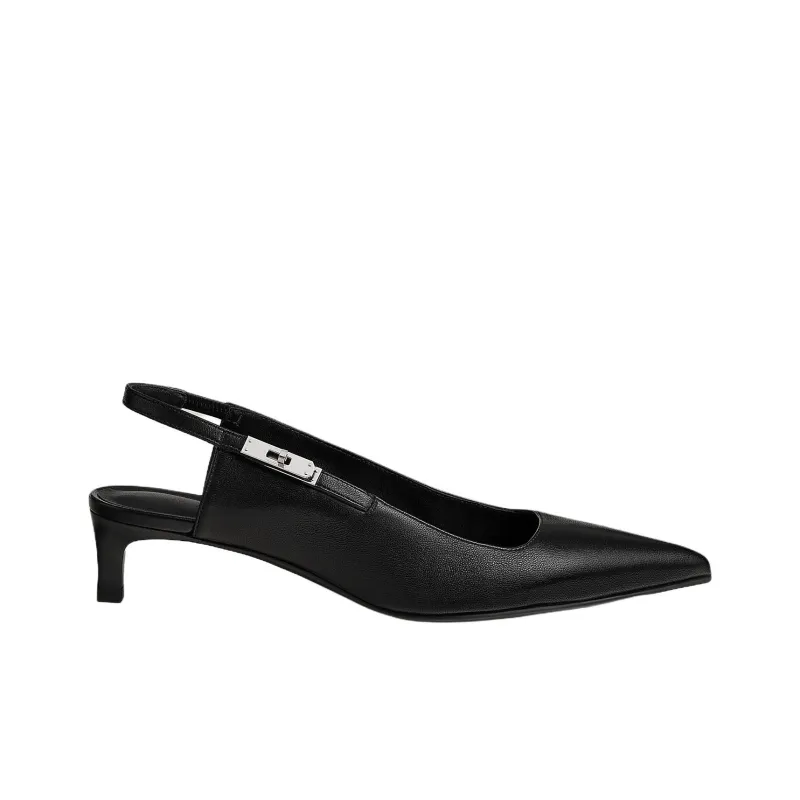 HERMES Lover Slim Heel High Heels 4cm Women's Black-1