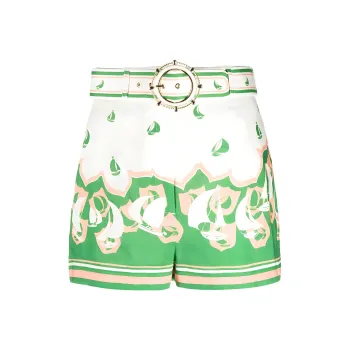 Zimmermann High Tide Sailboat print Belted Shorts
