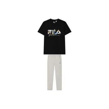 FILA Casual Sportswear Men Clothing Set Jet Black Top+Volcanic Stone Gray Bottom