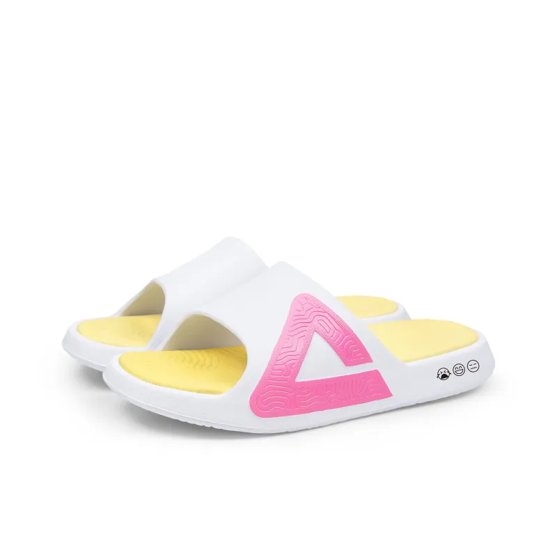 PEAK Tai Ji1.0 Quiet Slip Resistant Cushioning Slide Slippers Unisex White Pink Yellow-3