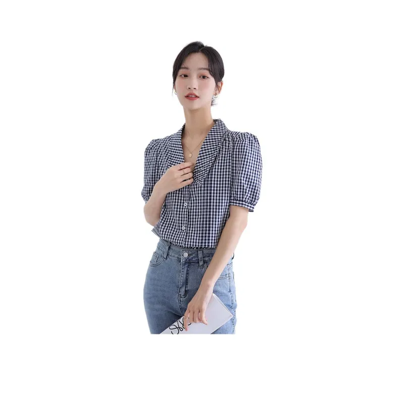 Mu Xiao Xin Shirts Women's Plaid-0