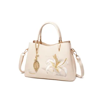 Joy&Mario Synthetic Leather Tote Shoulder Bag, Crossbody Bag, Handbag Women's Ecru/Brown Apricot