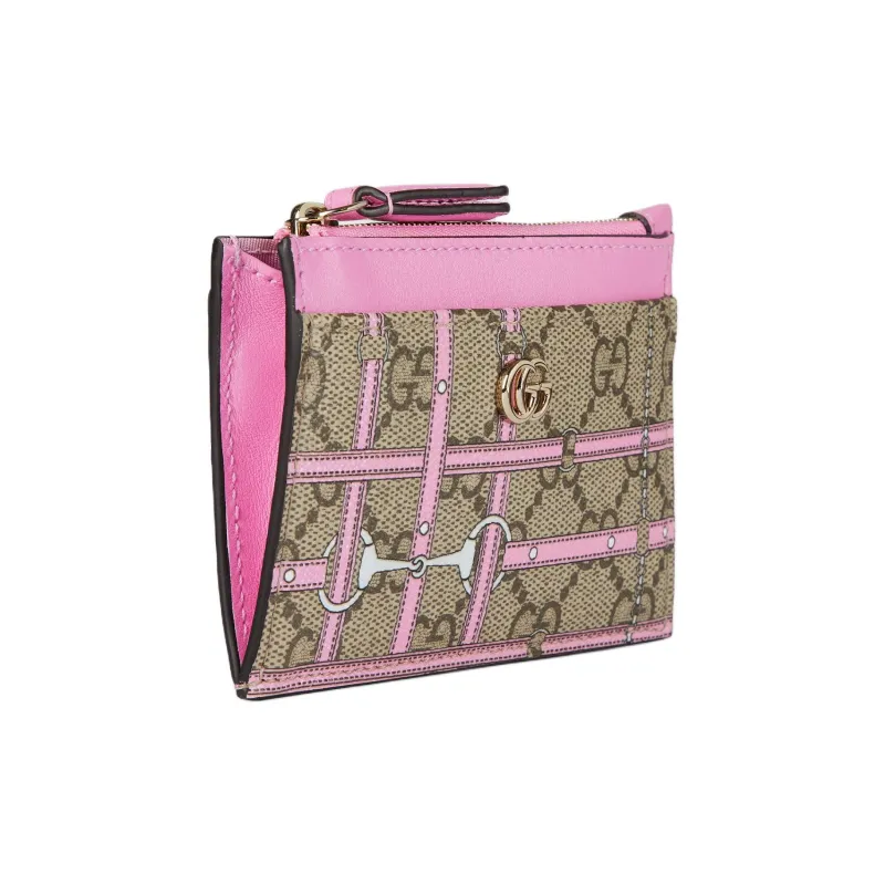 GUCCI GG Monogram Coated Fabric With Leather Key Pouch Card Holder Women's Pink Color Block-2