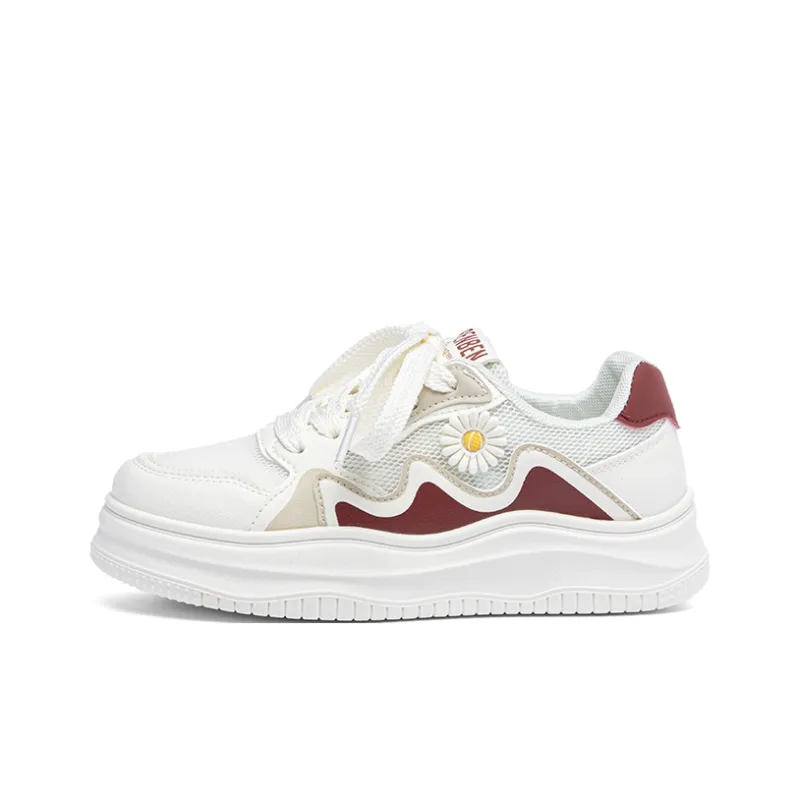 RENBEN Slip Resistant Shock Absorbers With Abrasion Resistant Properties Low Top Skateboard Shoes Women's White Red-0