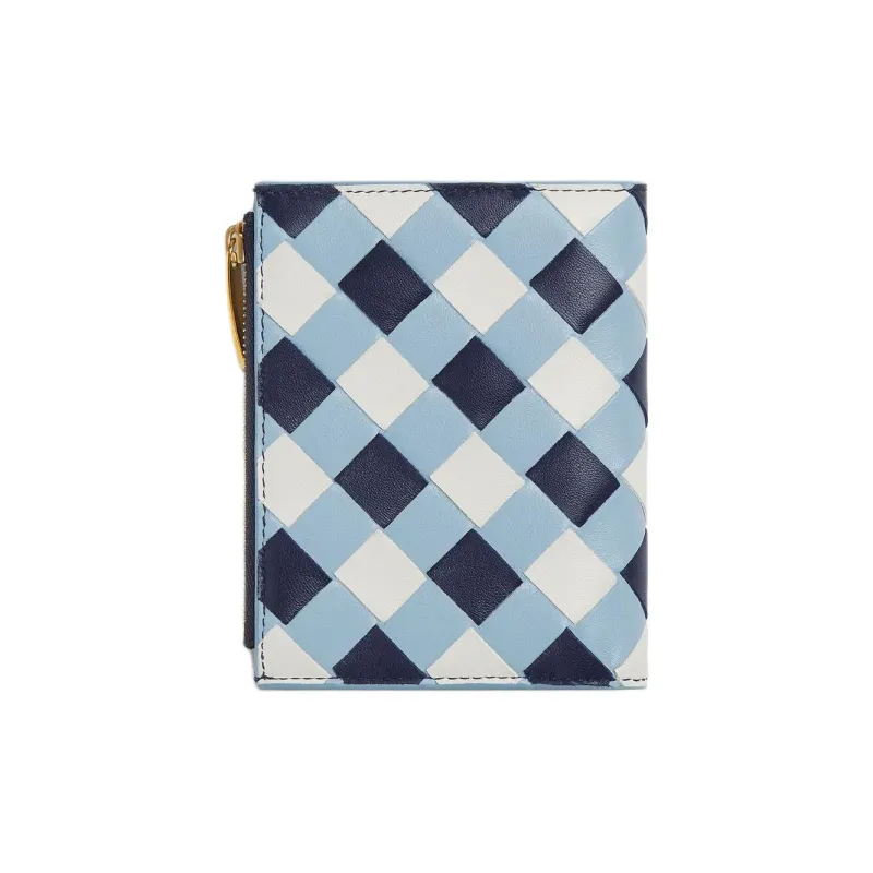 Bottega Veneta Intrecciato Lambskin Wallet Trumpets Women's Abyss & Ice & White-1