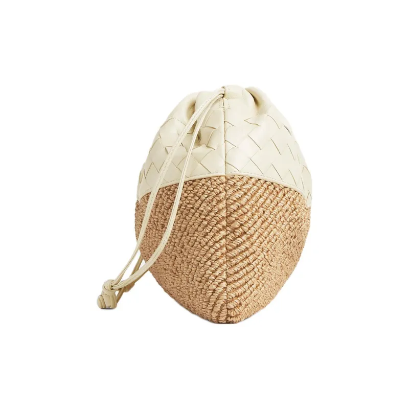 Bottega Veneta Intrecciato Raffia Shoulder Bag Women's Khaki-1