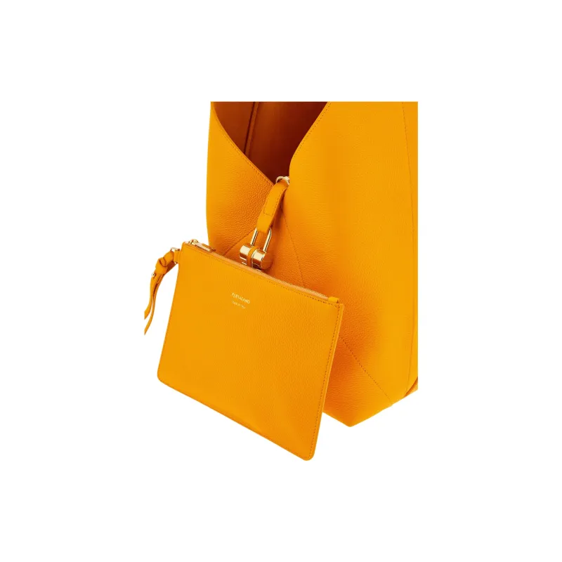 FERRAGAMO Hammered Texture Calfskin Crescent Bag Shoulder Bag Medium Size Women's Ginger Yellow-5