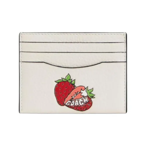 COACH Card Case Leather Card Holder Trumpets Women's White