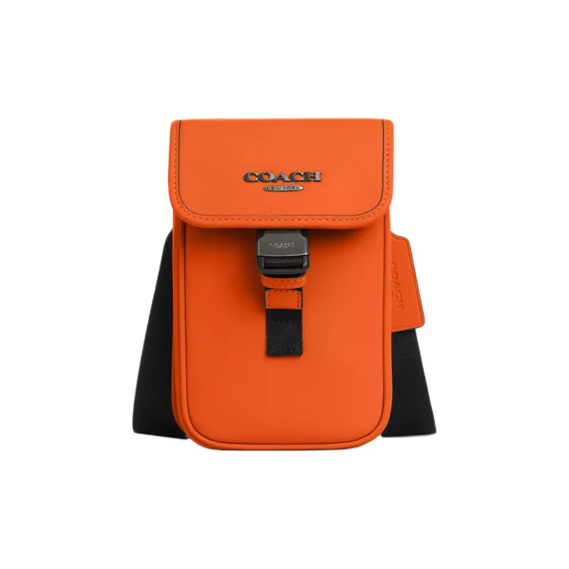 COACH RACER Calfskin Cell Phone Pouch, Shoulder Bag, Crossbody Bag Mini Men's Bronze & Spice Orange-0