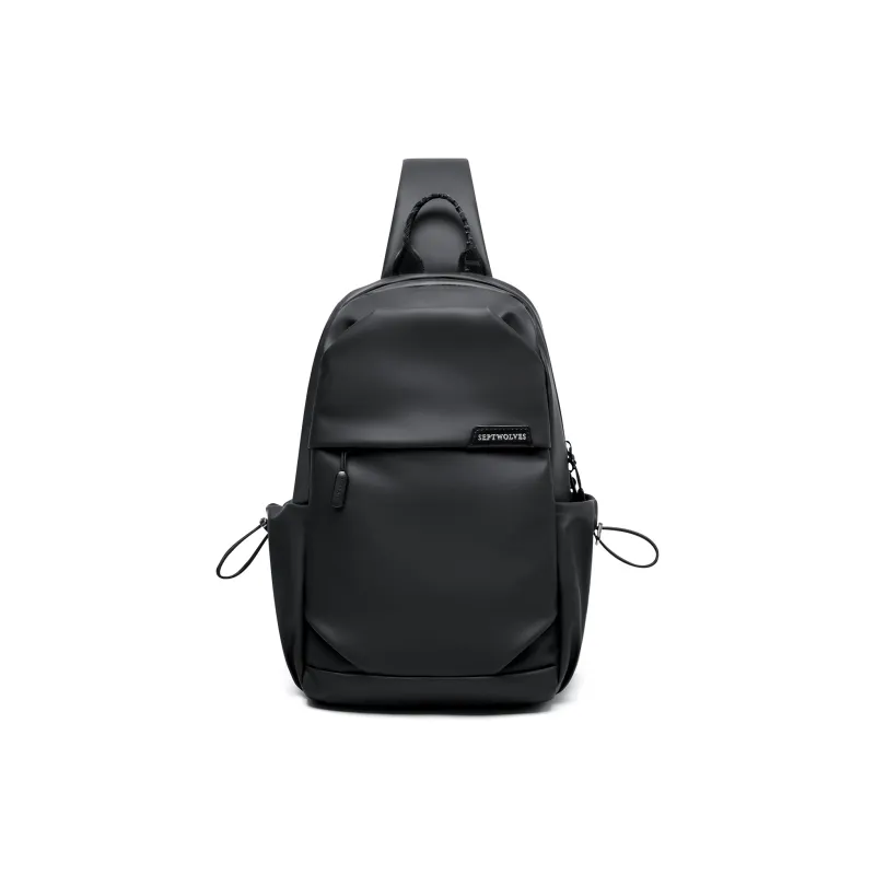 SEPTWOLVES Artificial Leather Commute School And Outings Student Backpack QPL Men's Black-1