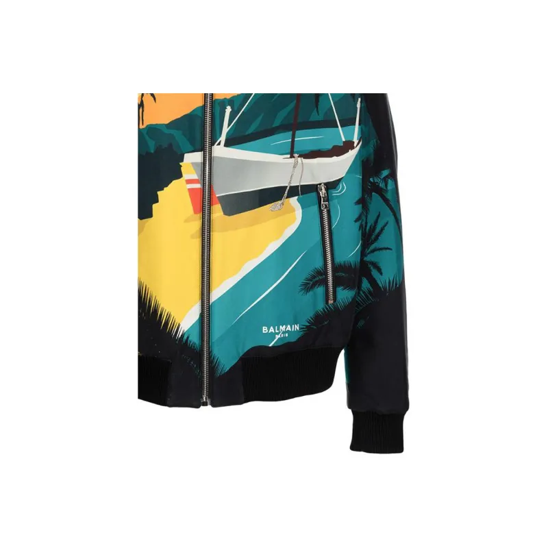 BALMAIN Reversible Graphic print Bomber Jacket-4