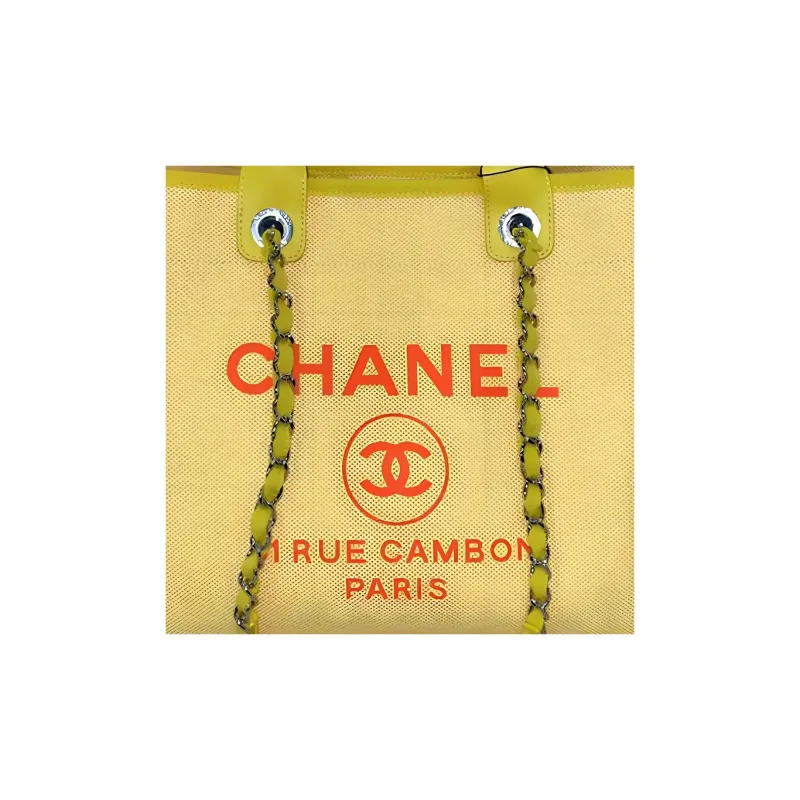 CHANEL Cotton With Leather Tote Bag, Shopping Bag, Shoulder Bag, Handbag Tubas Women's Yellow-1