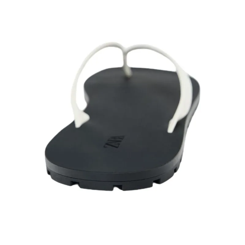 ZARA Rubber Sole Abrasion Resistant Flip Flops Women's White-4