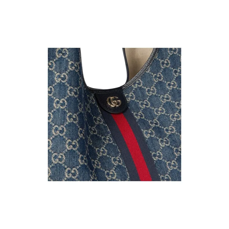GUCCI Denim Tote Bag, Shopping Bag, Handbag Tubas Women's Blue-6