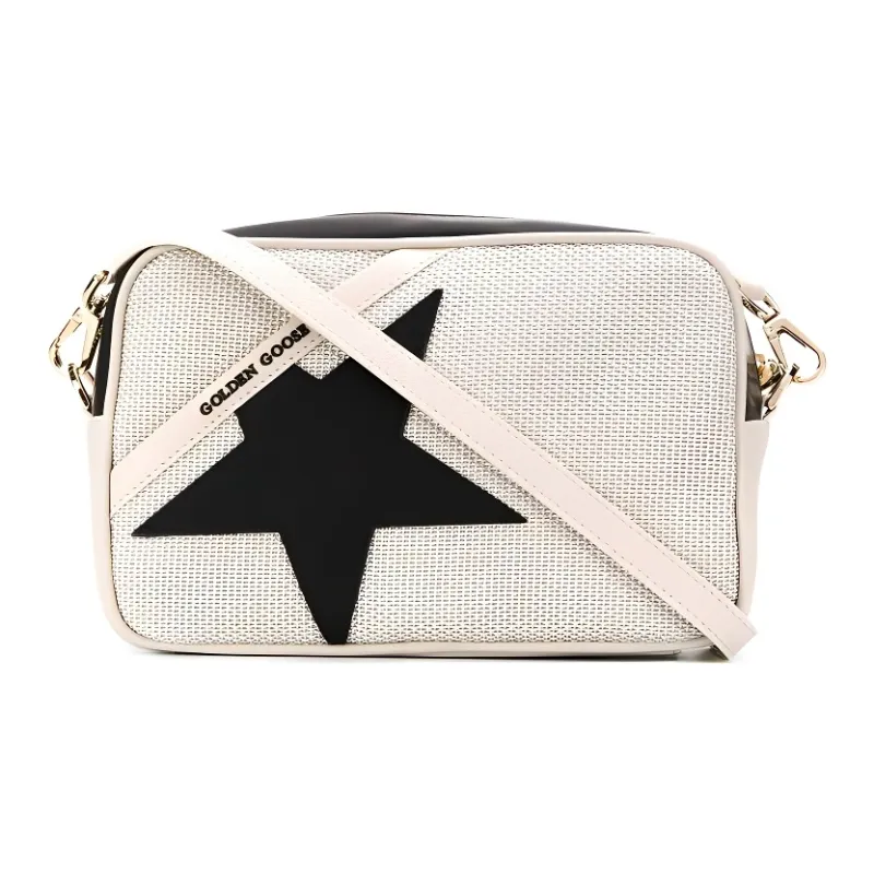 Golden Goose Cotton With Leather Shoulder Bag Crossbody Bag Women's Black & White-0