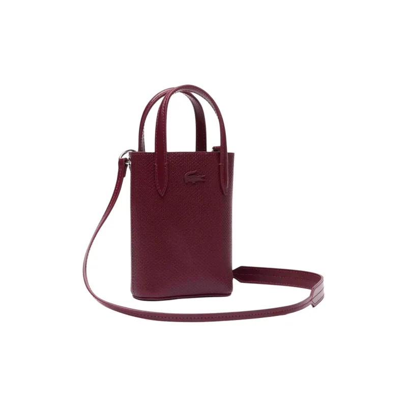 LACOSTE Calfskin Tote Bag, Shopping Bag, Shoulder Bag, Crossbody Bag, Handbag Mini Women's Burgundy-2
