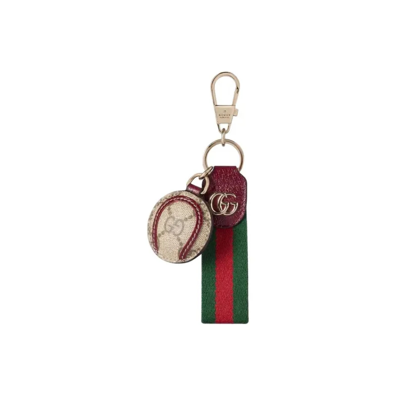 GUCCI Coated Fabric Bag Charm Bag Accessory Unisex Beige & Dark Brown-0