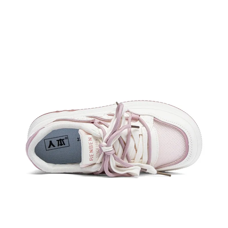RENBEN Slip Resistant Cushioning And Breathable Low Top Skateboard Shoes Women's Pink White-2