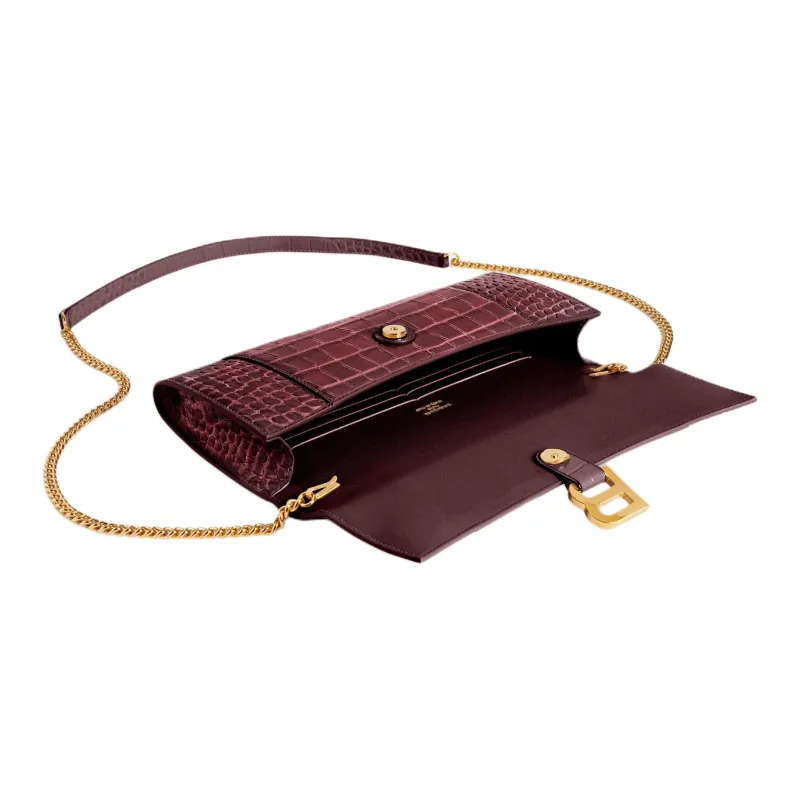Balenciaga Hourglass Cow Leather Handheld One Shoulder Handbag Women's Dark Burgundy-4