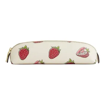 COACH Pencil Case Coated Canvas Travel Storage Bag Trumpets Women's Gold & Chalk White