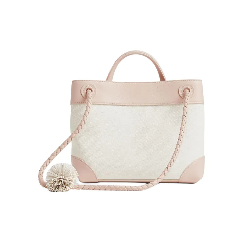 Bottega Veneta Andiamo Series Cotton Shoulder Bag, Handbag Trumpets Women's White & Pink-2
