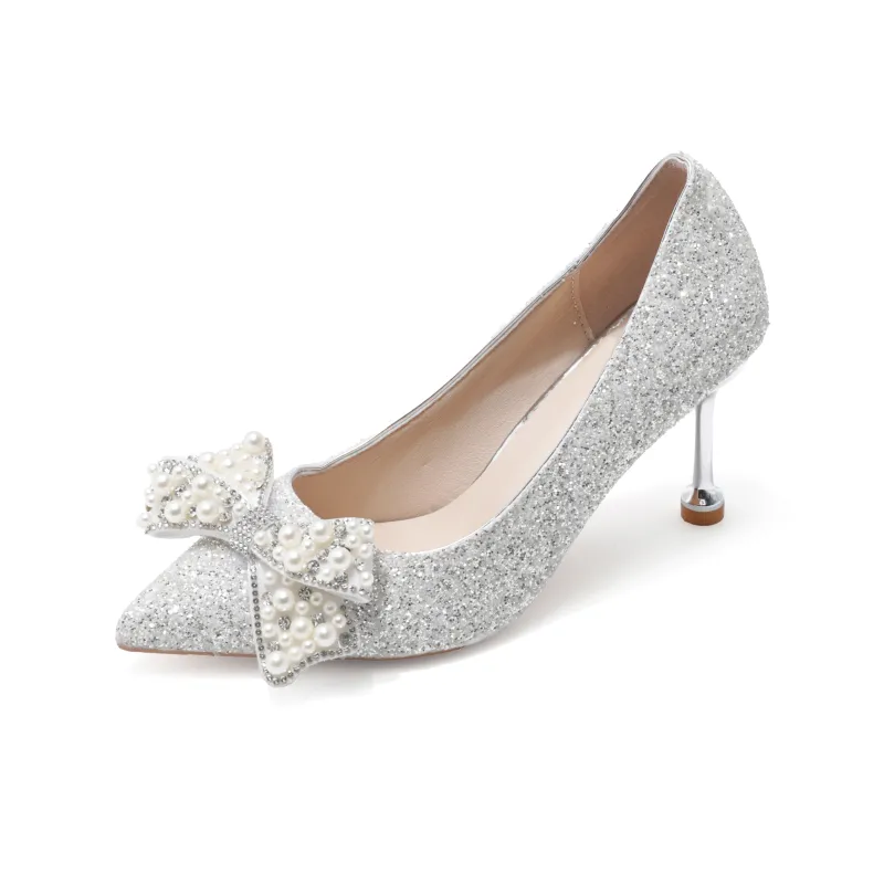 Dawei's House Slim Heel High Heels Women's Silver-1