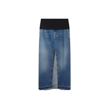 Stella McCartney Front Slit Frayed Edge Denim Maxi Skirt