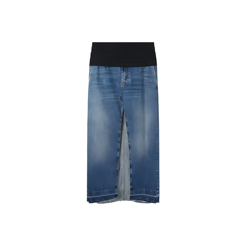 Stella McCartney Front Slit Frayed Edge Denim Maxi Skirt-0