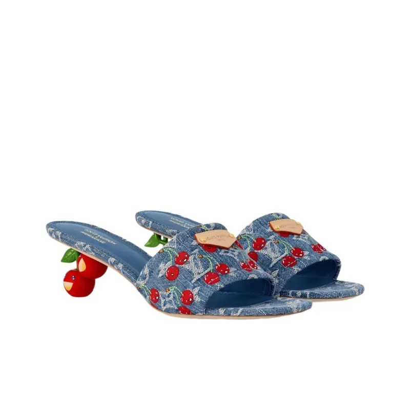 Takashi Murakami x LOUIS VUITTON Lily Abrasion Resistant Slide Slippers 5.5cm Women's Blue-2
