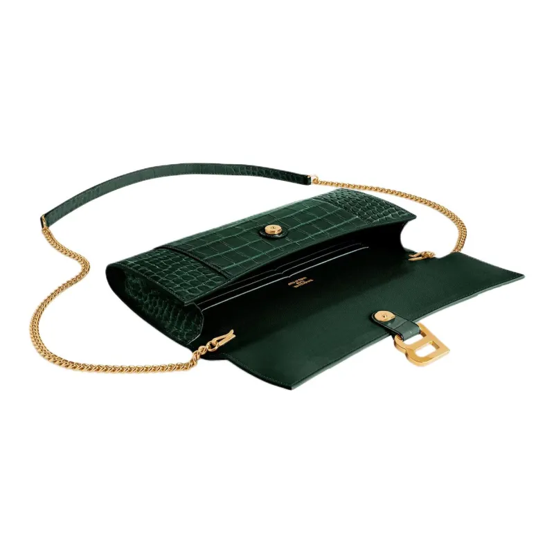 Balenciaga Hourglass Crocodile Pattern Embossed Calfskin One Shoulder Handbag Women's Forest Green-4