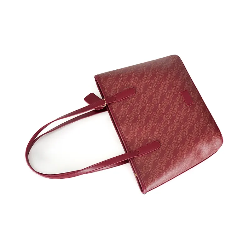 Vigno Synthetic Leather One Shoulder Underarm Tote Bag Women's Red-4