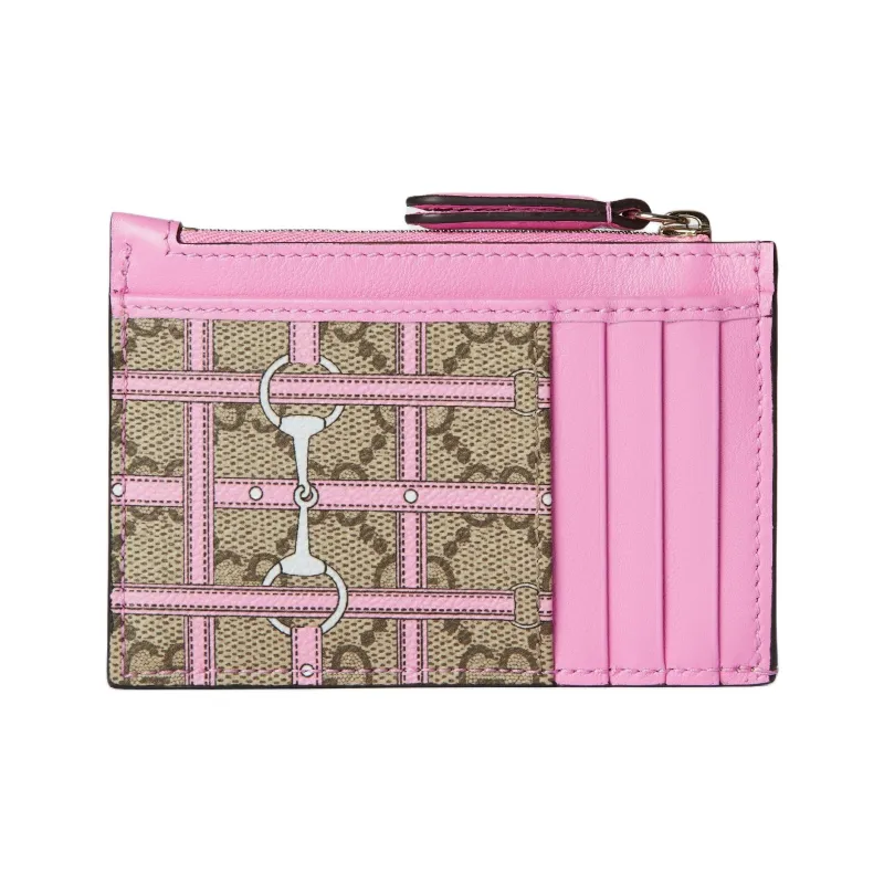 GUCCI GG Monogram Coated Fabric With Leather Key Pouch Card Holder Women's Pink Color Block-3