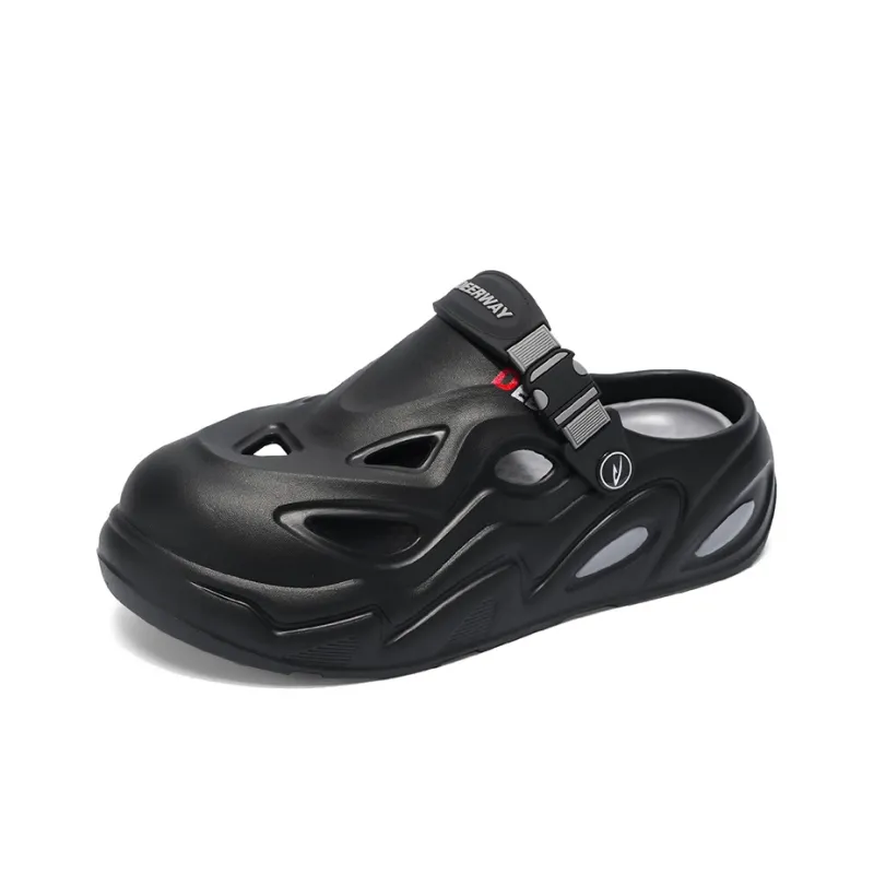 DEERWAY One Strap Sandals 5cm Men's Black Gray-2