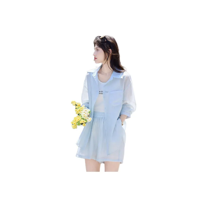Still quiet Two Piece Skirt Sets Women's Blue+White-0