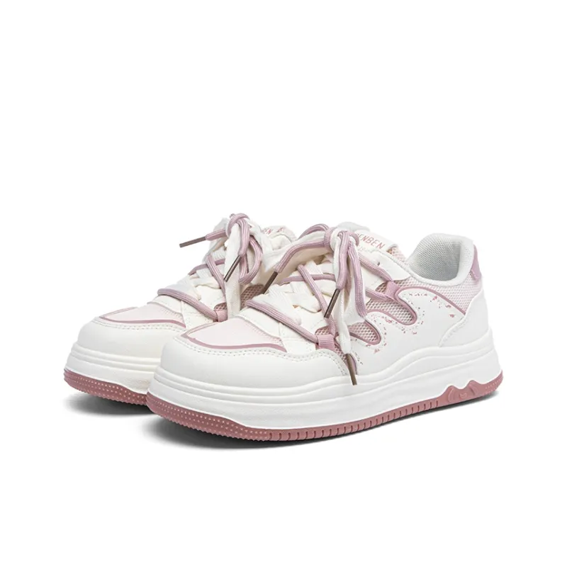 RENBEN Slip Resistant Cushioning And Breathable Low Top Skateboard Shoes Women's Pink White-1