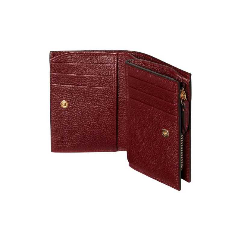 GUCCI GG Marmont Leather Wallet Medium Size Women's Beige Red-4