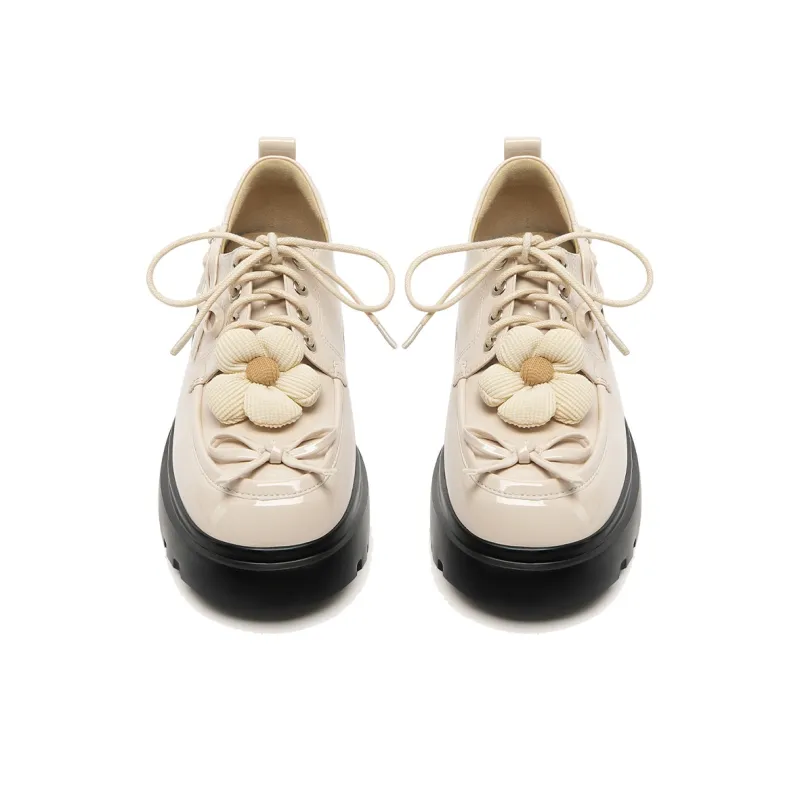 Lily Wei White Bone Blooms Chunky Heel High Heels Women's Beige Apricot-4