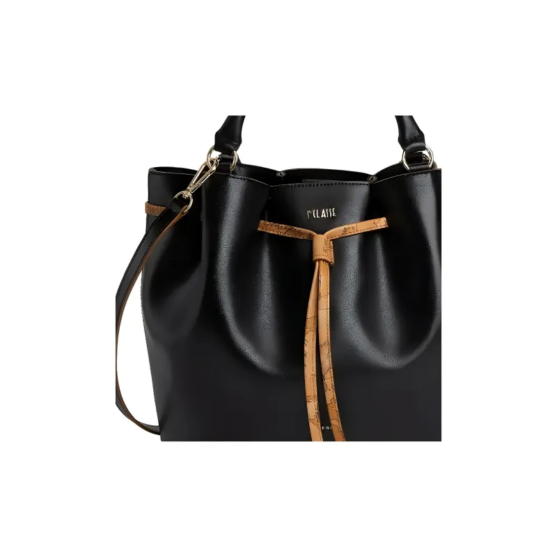 Alviero Martini Leather With Sheepskin Bucket Bag, Crossbody Bag, Handbag Women's Black-3