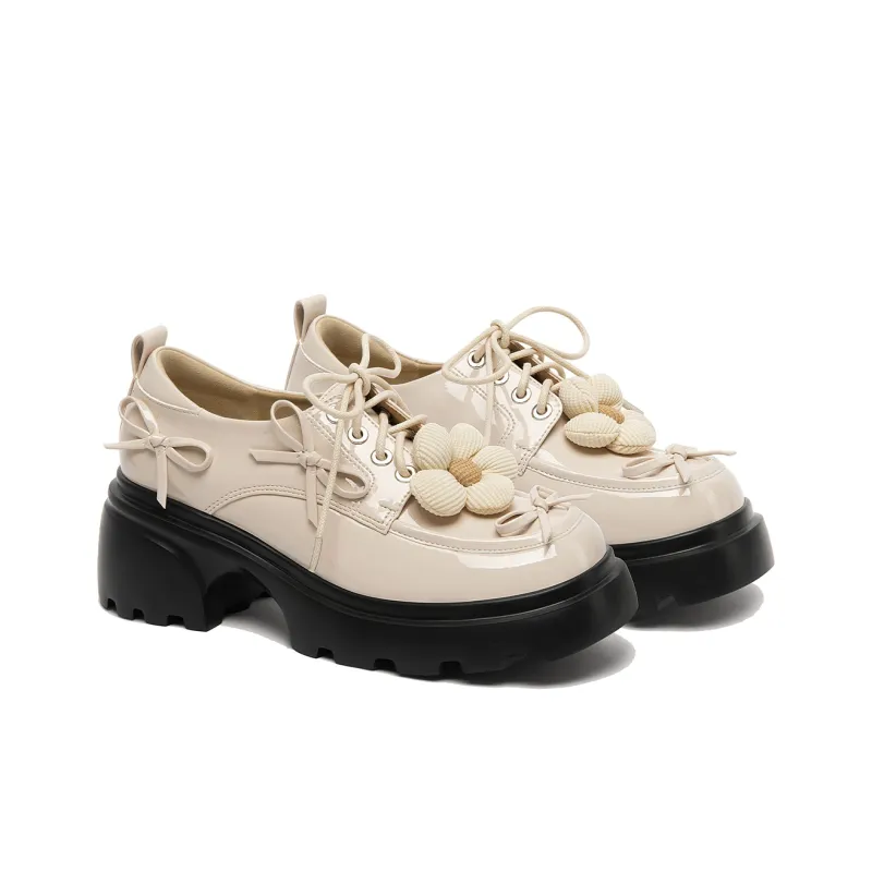 Lily Wei White Bone Blooms Chunky Heel High Heels Women's Beige Apricot-3