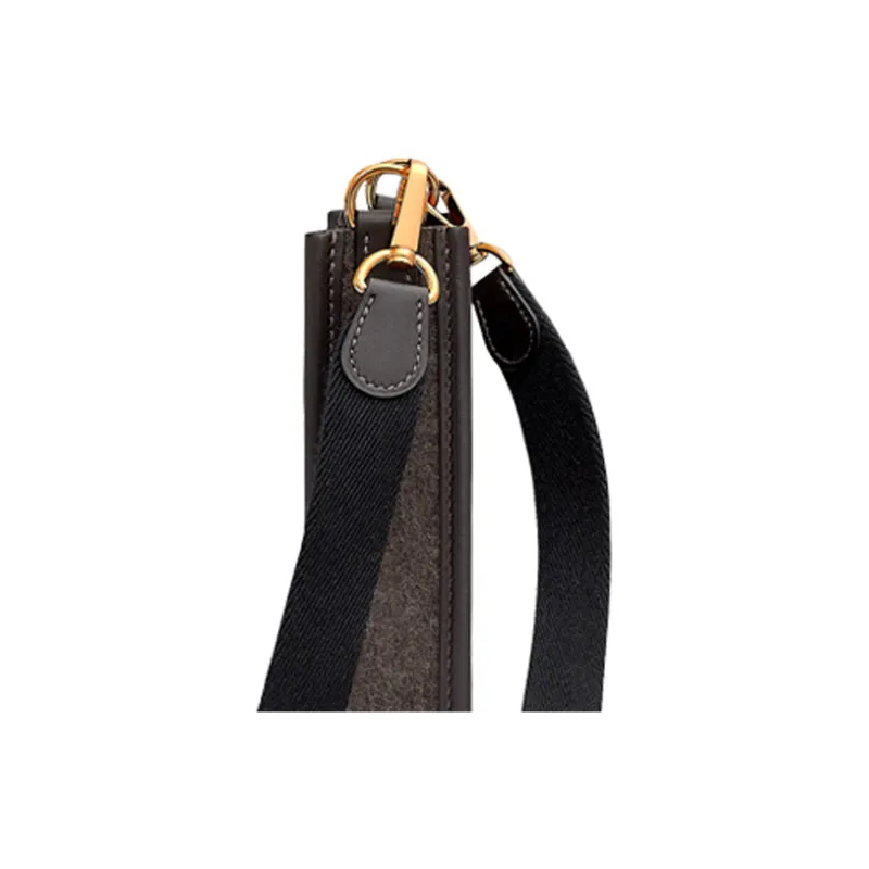 HERMES Evelyne Swift Calfskin With Canvas Shoulder Strap Shoulder Bag, Crossbody Bag Mini Unisex 46 Ebene Ebony-4