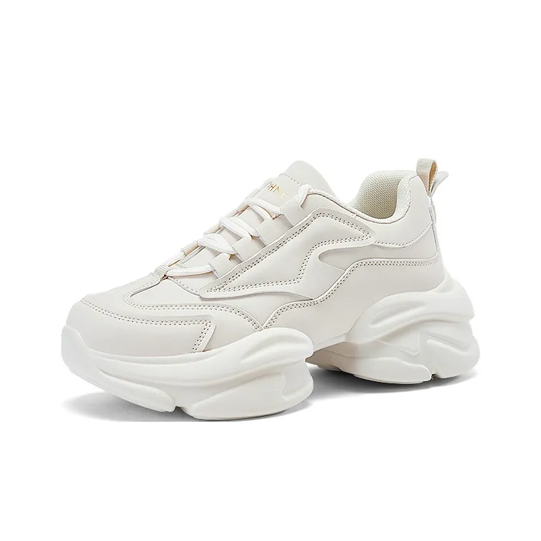 DAPHNE Cushioning Slip Resistant Height Increasing Breathable Lightweight Low Top Chunky Sneakers Women's Ecru-1