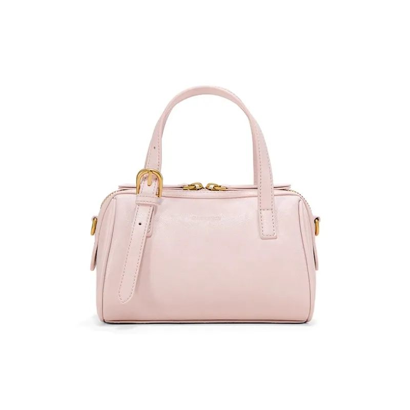 Simedin Cow Leather Crossbody Handbag Trumpets Women's Deep Black/Pearl White/Cherry Blossom Pink-10