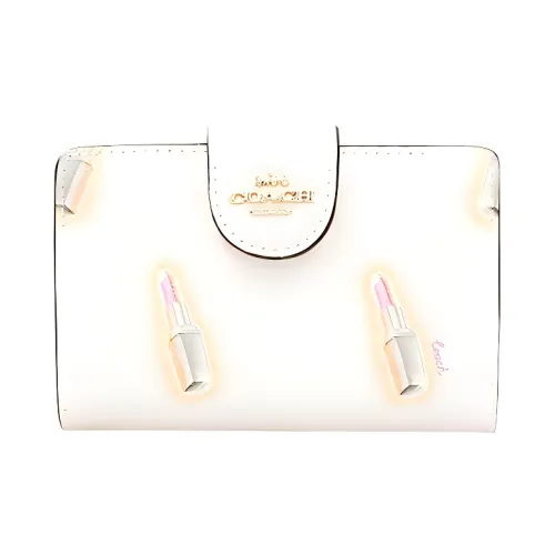 COACH Corner Zip Leather Wallet Wrist Bag Mini Women's White Print