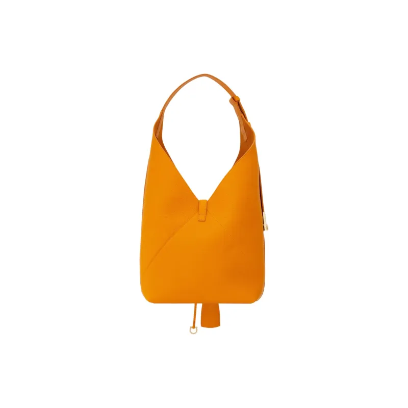 FERRAGAMO Hammered Texture Calfskin Crescent Bag Shoulder Bag Medium Size Women's Ginger Yellow-2